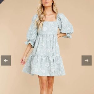 Red Dress Floral Puff Sleeve Dress